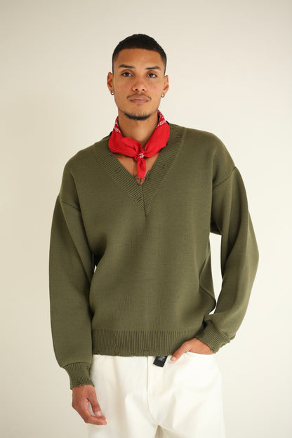 Maglione Scollo V Verde uomo