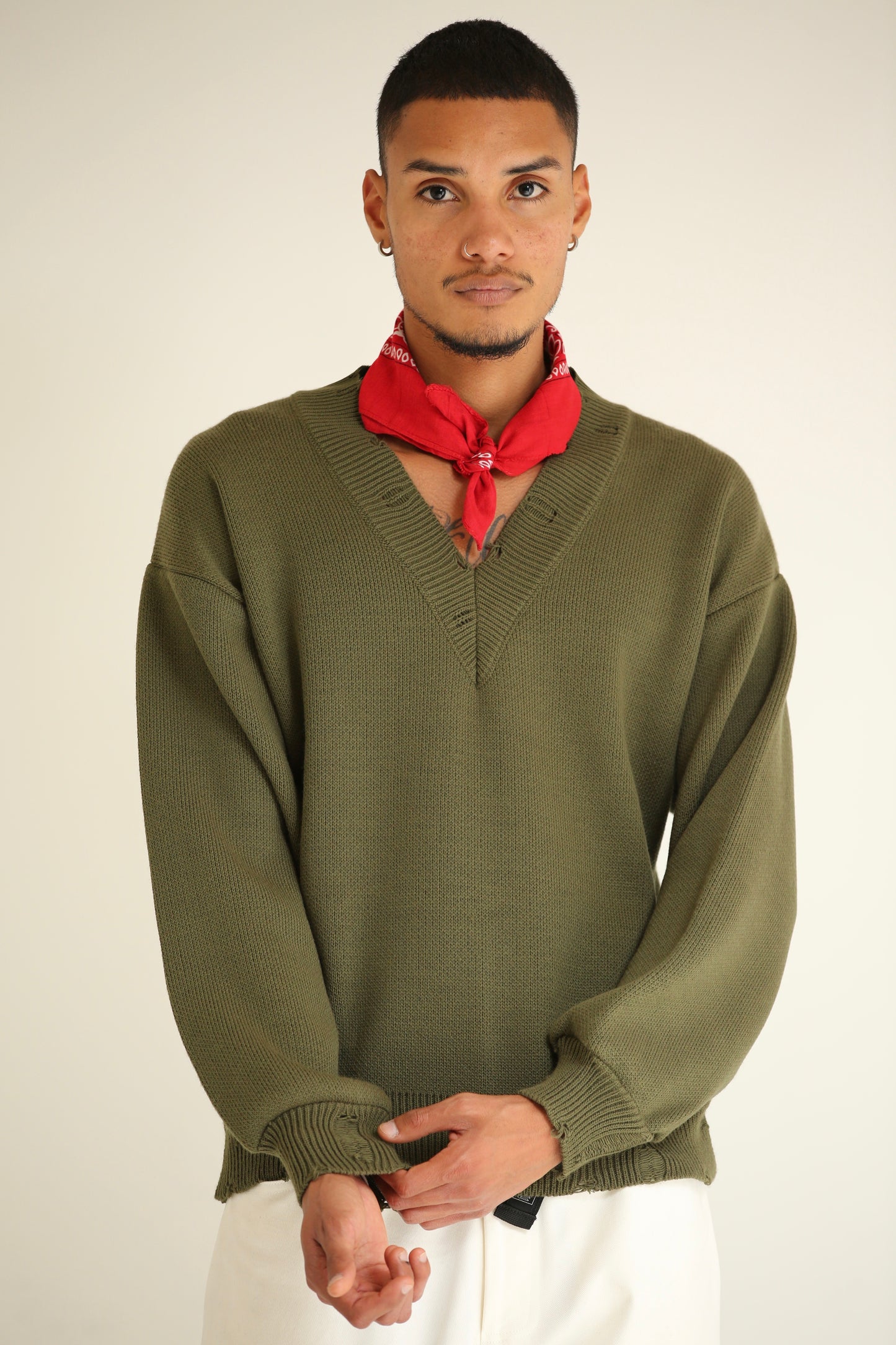 Maglione Scollo V Verde uomo