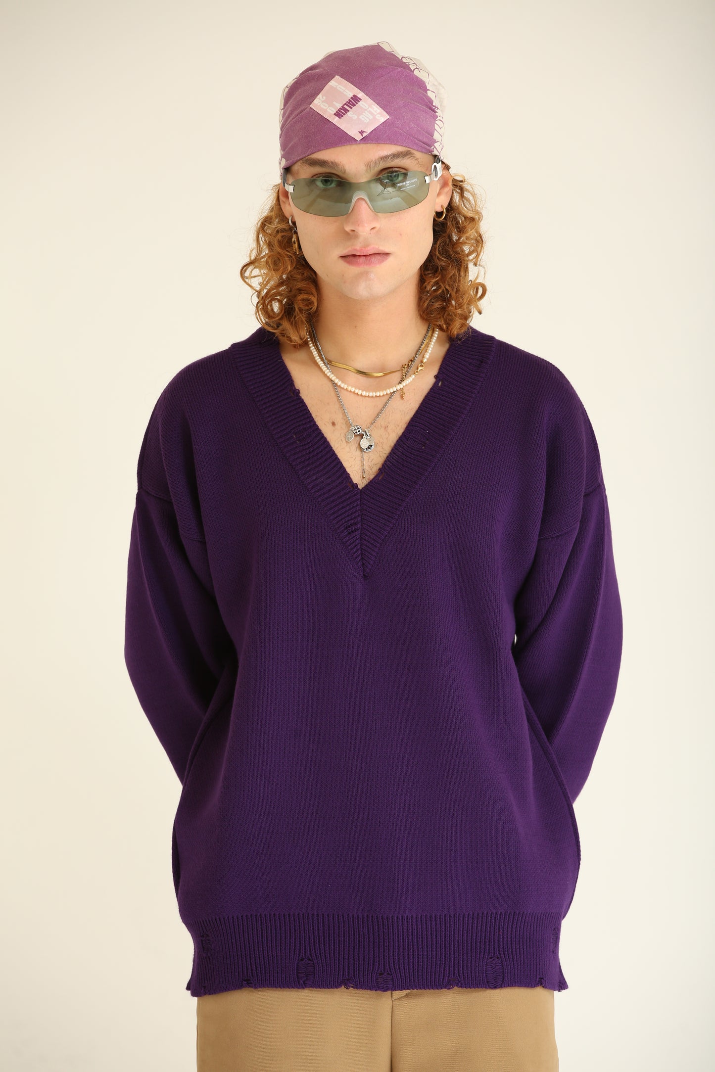 Maglione Scollo V Viola uomo